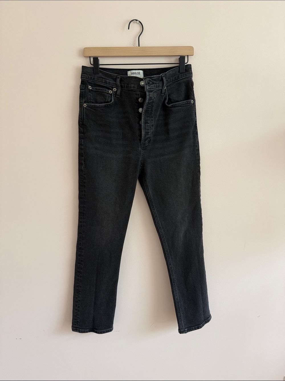 Agolde Washed Black High-Rise Button-Fly Jeans